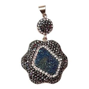 Gorgeous 925 Sterling Silver Hematite Blue Druzy Cubic Zirconia Pendant